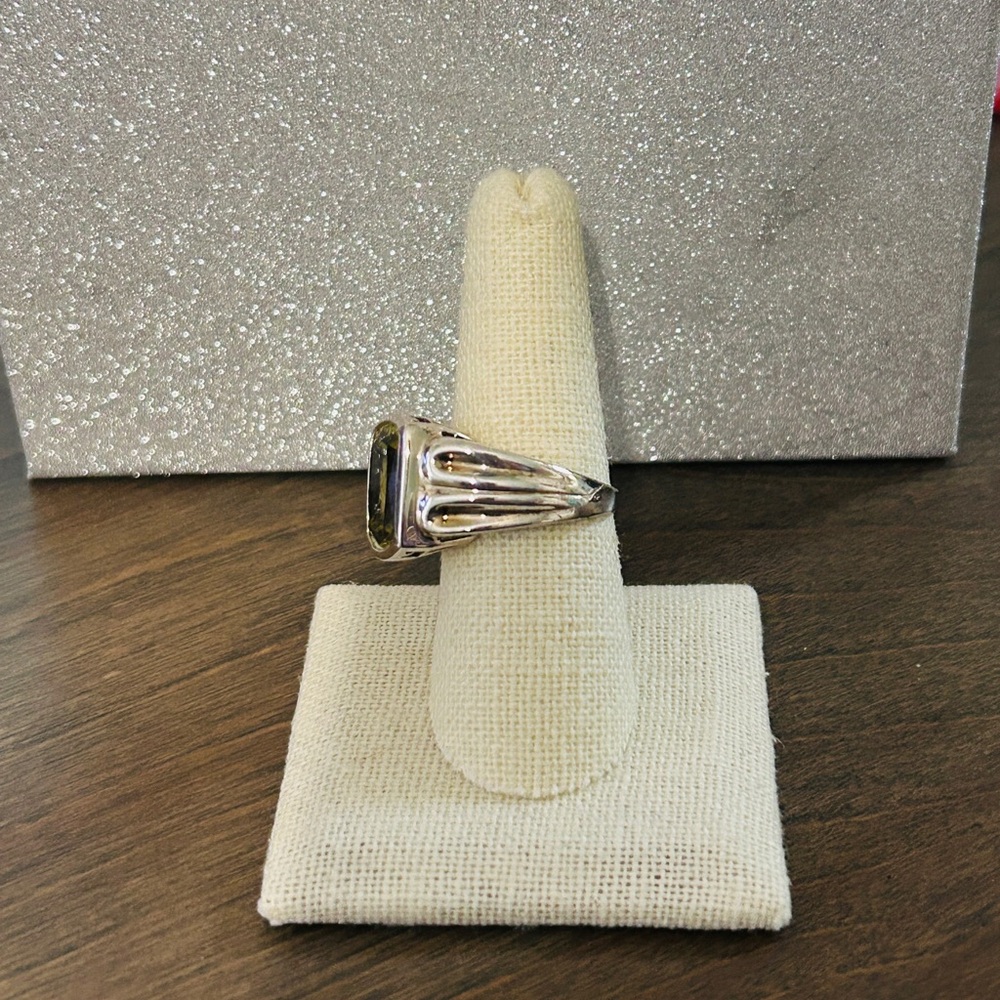 Lemon Quartz Sterling Silver Ring 925 Art Deco Style Yellow Gemstone Size 8 - Picture 5 of 6